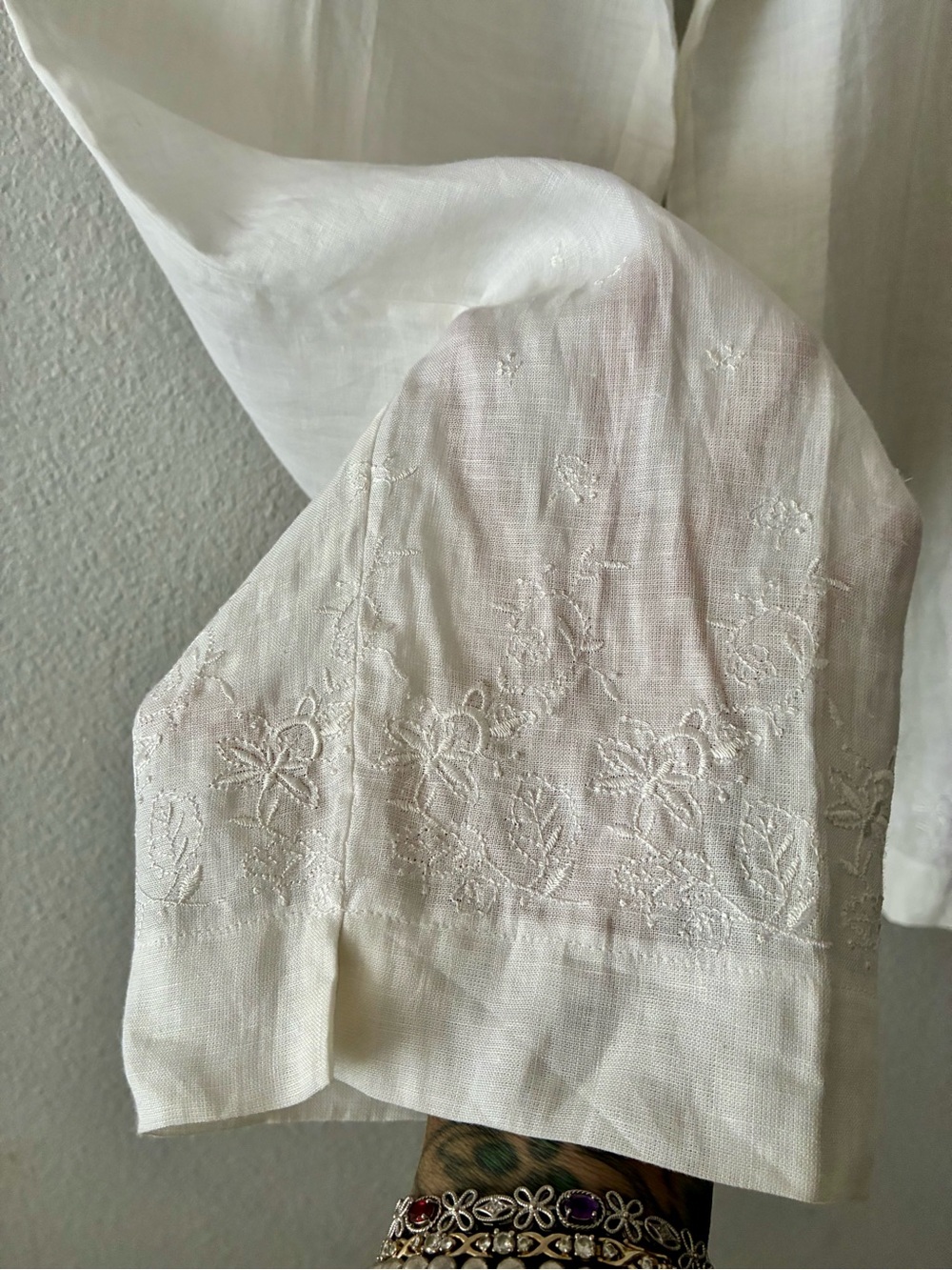 Irish Linen L NWT VTG Embroidered Straight Leg Linen Pants in White Lightweight - Picture 4 of 15